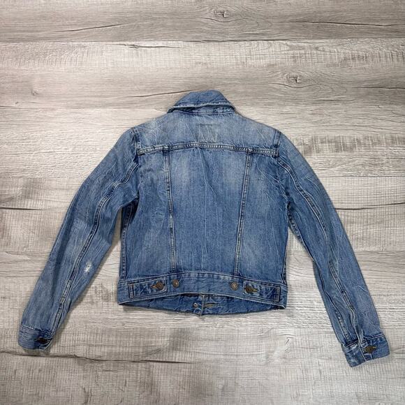 Levi's Distressed Aged Vintage Wash Jean Shirt/Jacket Women's S Blue Button-Up - Picture 6 of 10
